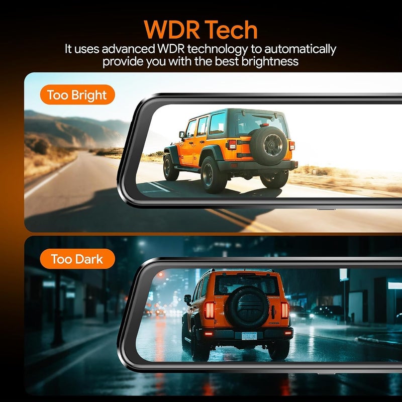 Aprilboy 3 Channel Mirror Dash Camera for Cars, 10" Triple Rear View Mirror with Front 4K/3K, Inside and Rear 1080P with WiFi, G-Sensor, Night Vision, Reverse Assist, Parking Monitoring - Image 3